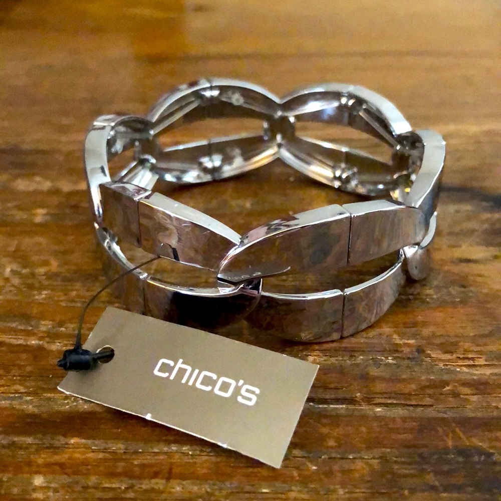 NWT Chico’s Silver Aiden Stretch Link Bracelet